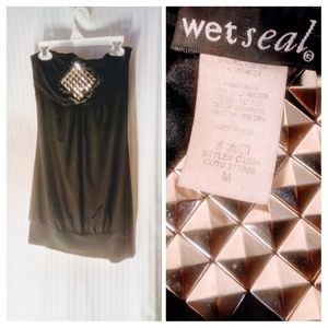Black strapless mini dress